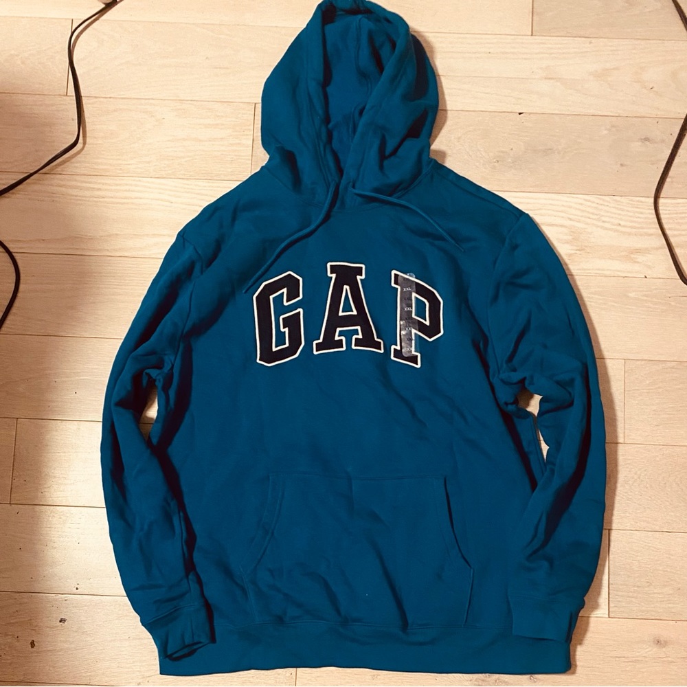 NWT - GAP Unisex Blue Pullover Logo Fleece Lined Hoodie - XXL